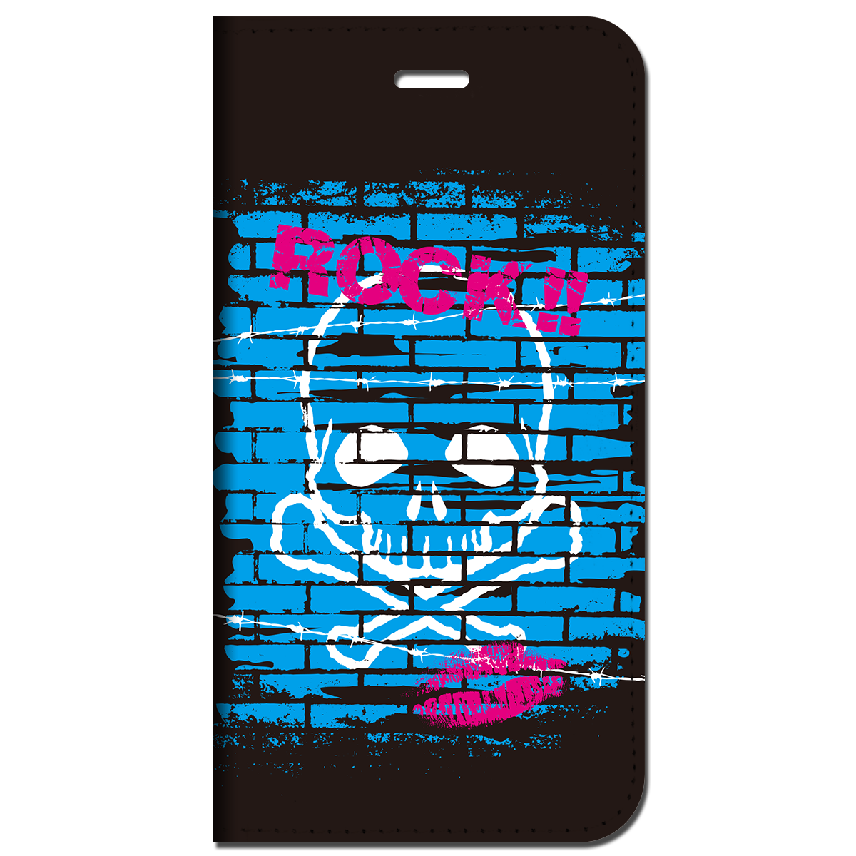 iPhone対応 スマホ 手帳型ケース スカルロックシアン アーティファクト メタル イラスト 【iPhone17 / iPhone16 / iPhone16e / iPhoneSE 他 iPhone各機種対応】 st53