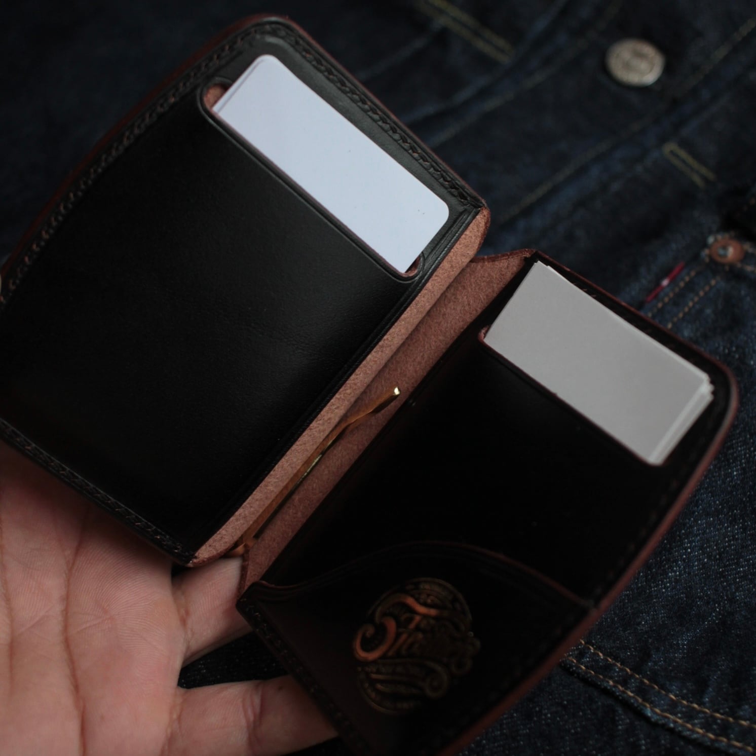 6t leather works マネークリップ 茶芯ブラック S type マネークリップ(イタリアン ダブルショルダー/茶芯