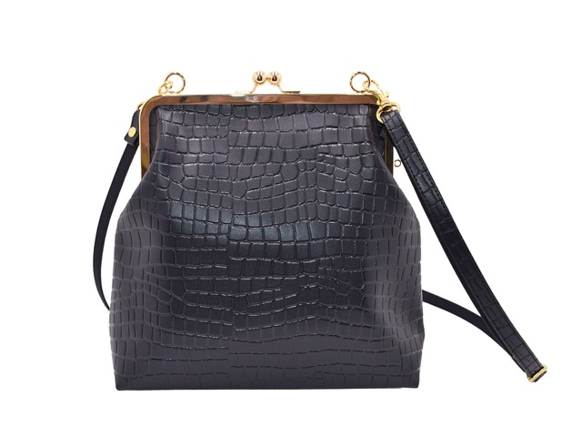 [JERI MARL] がま口 型押しバッグ エンボス (クロコダイル) (レッド) ショルダー レディース 工房 手作り 日本製 エコパッケージ MX-0030-237