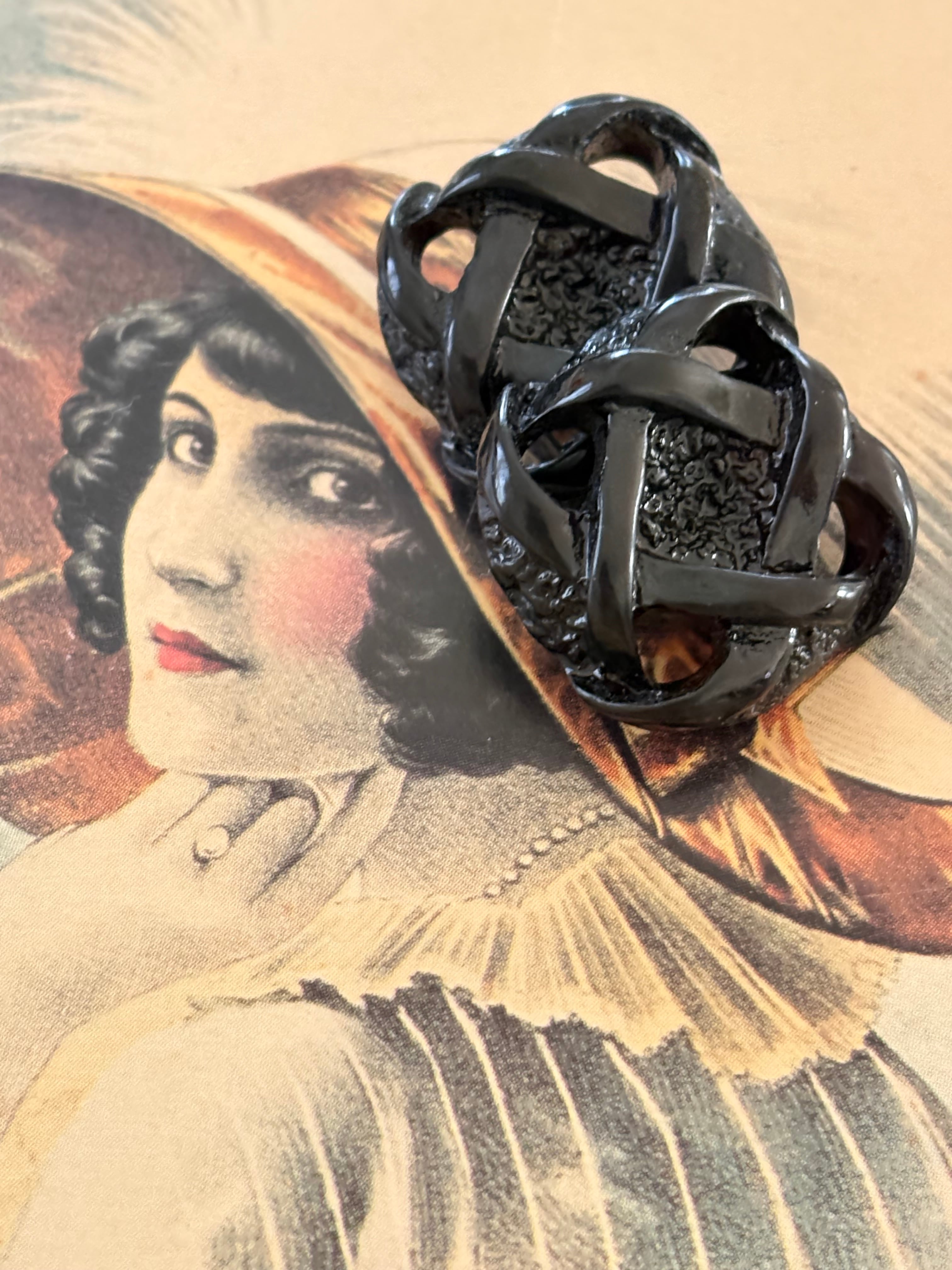 20mm Japanese ヴィンテージボタン 透かし プラスチックボタン ブラック アクセサリーパーツ 装飾材 カルトナージュ