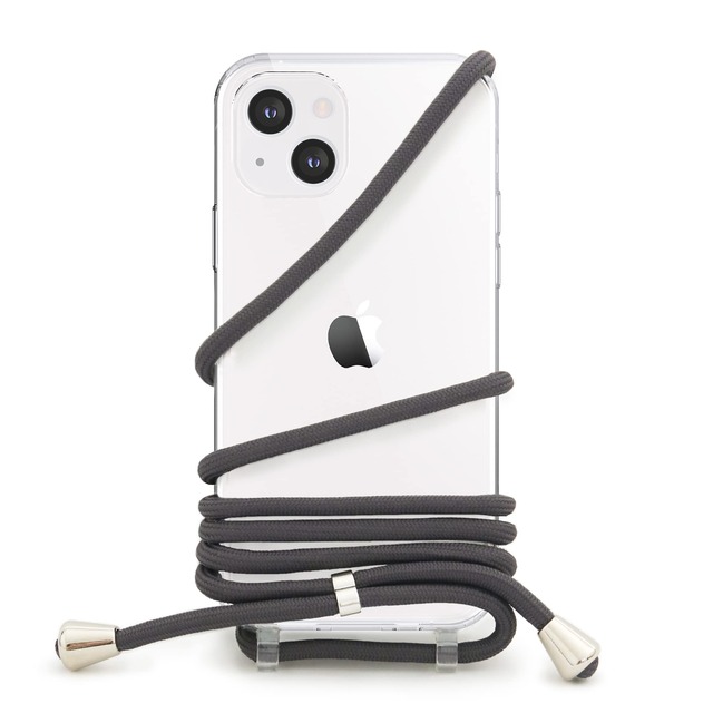 MINTY iPhone14 iPhone13 用 ケース ショルダーストラップ クリア チャコール