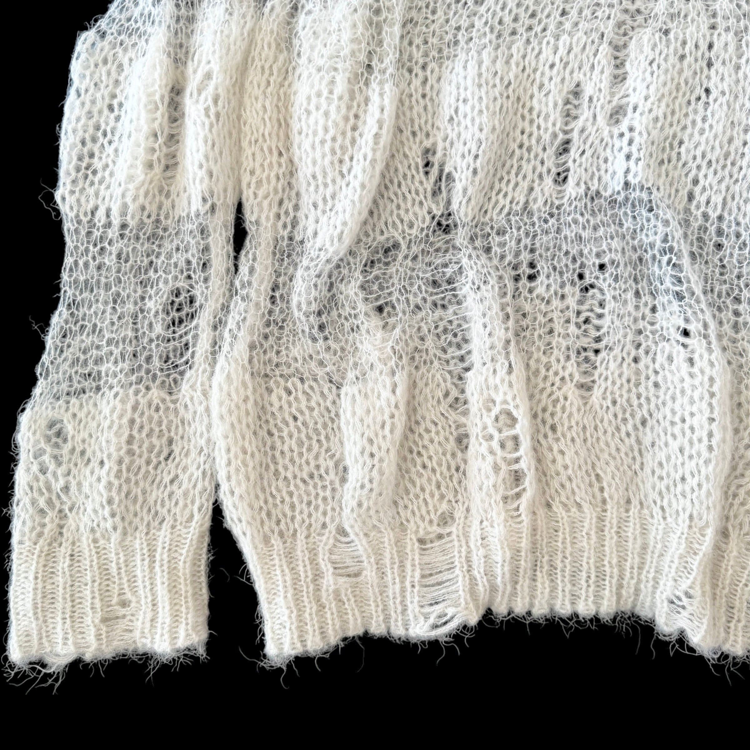 ダメージニットフーディー　WHITE