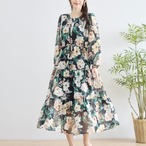 ワンピース シフォン ティヤード 花柄 N82-155 TRUBE M～L大人可愛い ミセス fmsd キレイメ 普段着 おしゃれ着 デイリーファッション 大人スタイル 婦人服 可愛い服 30代 40代 50代 60代 洋服 レディース アパレル 女性