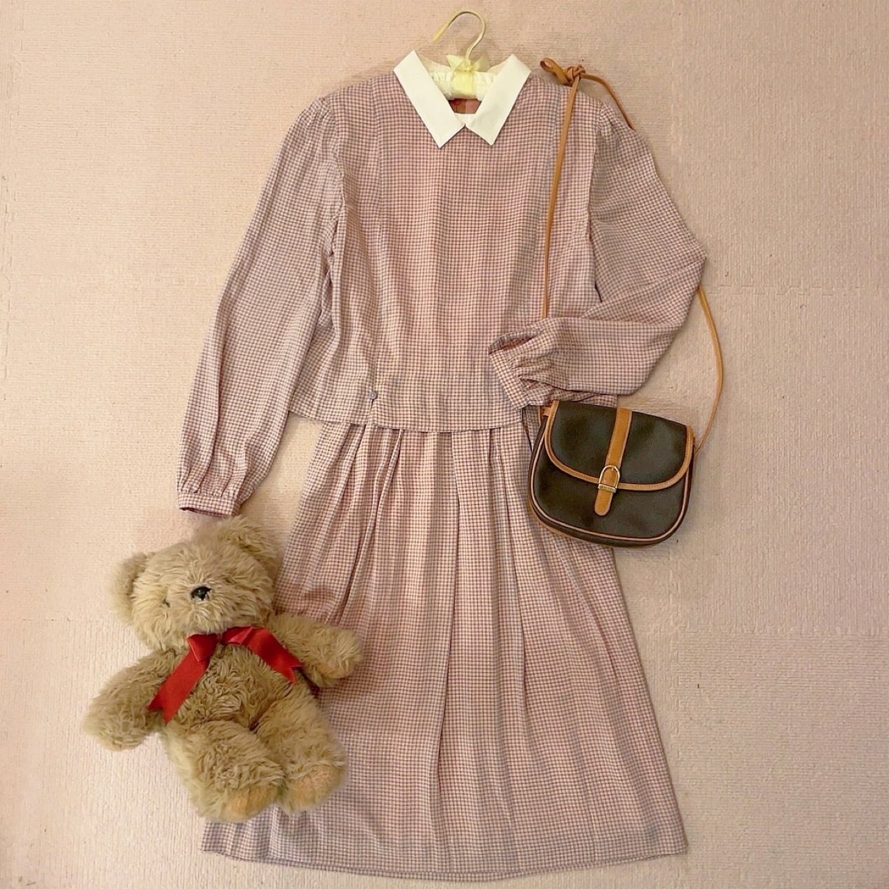 pink check separate one-piece