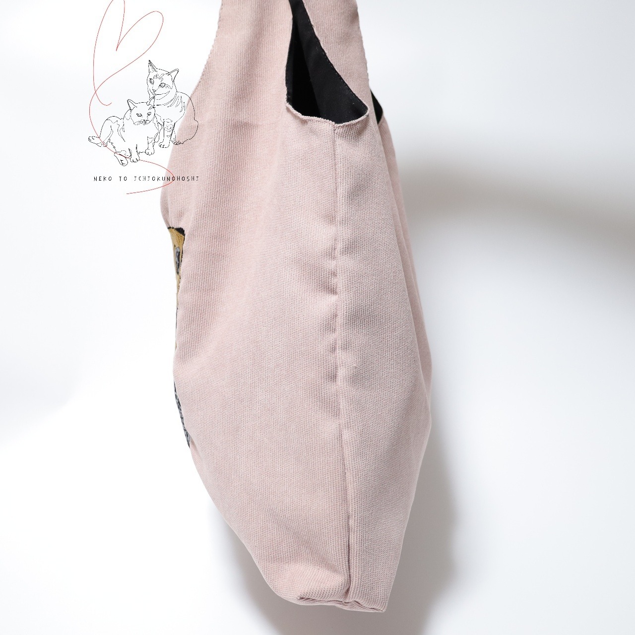 Jubilee 猫デザイン刺繡コーデュロイトートバッグ ピンク