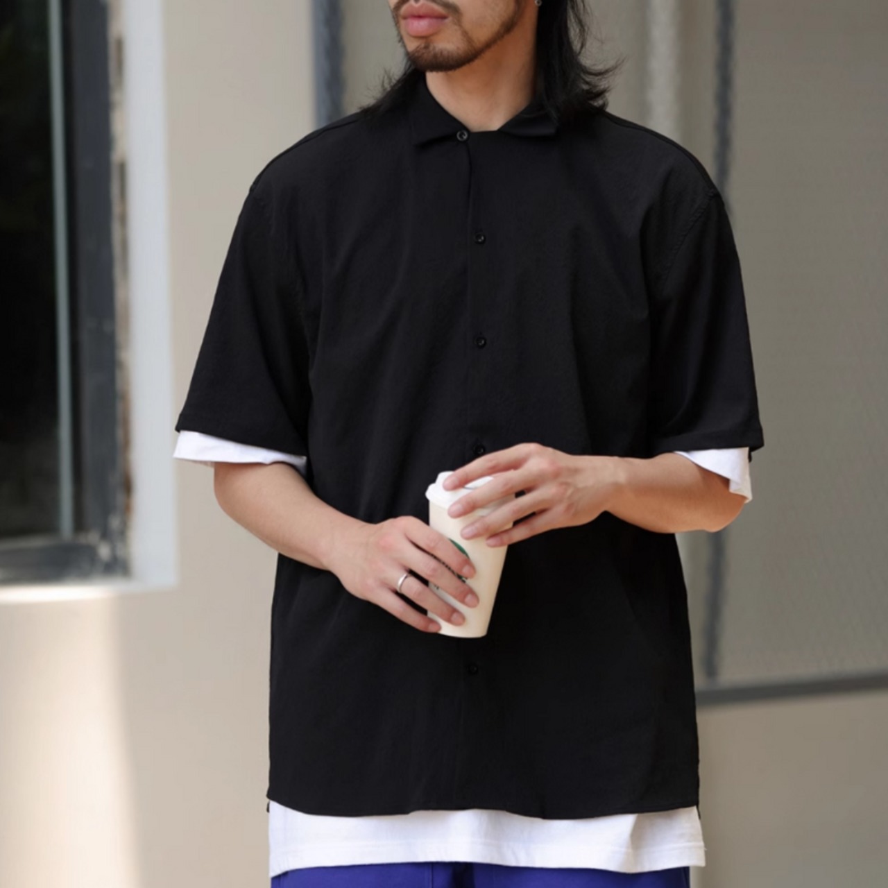 開襟ゆったりシャツ　0696