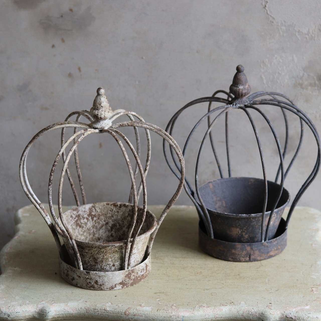 ブリキ植木鉢　クロヌポットMGY　アンティーク調　シャビーシック　オシャレ　UF588