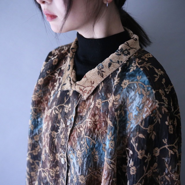 "reversible" beautiful pattern over silhouette chenille weave shirt jacket