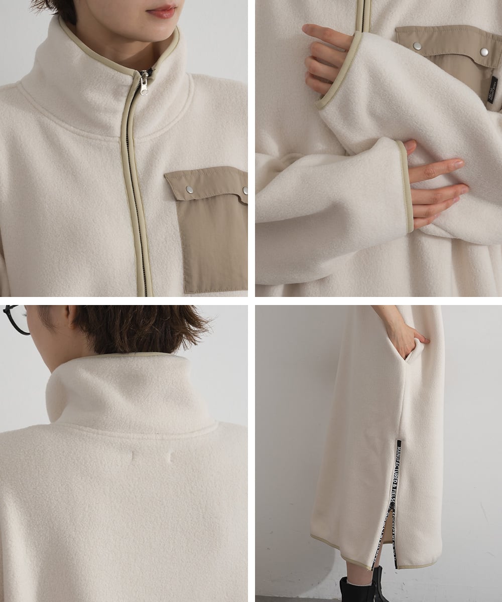 J263027 あったかフリース サイドZIPロングワンピース / Fleece Side