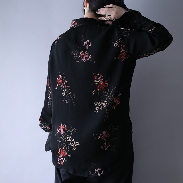 black base dark flower pattern double cuffs dress shirt