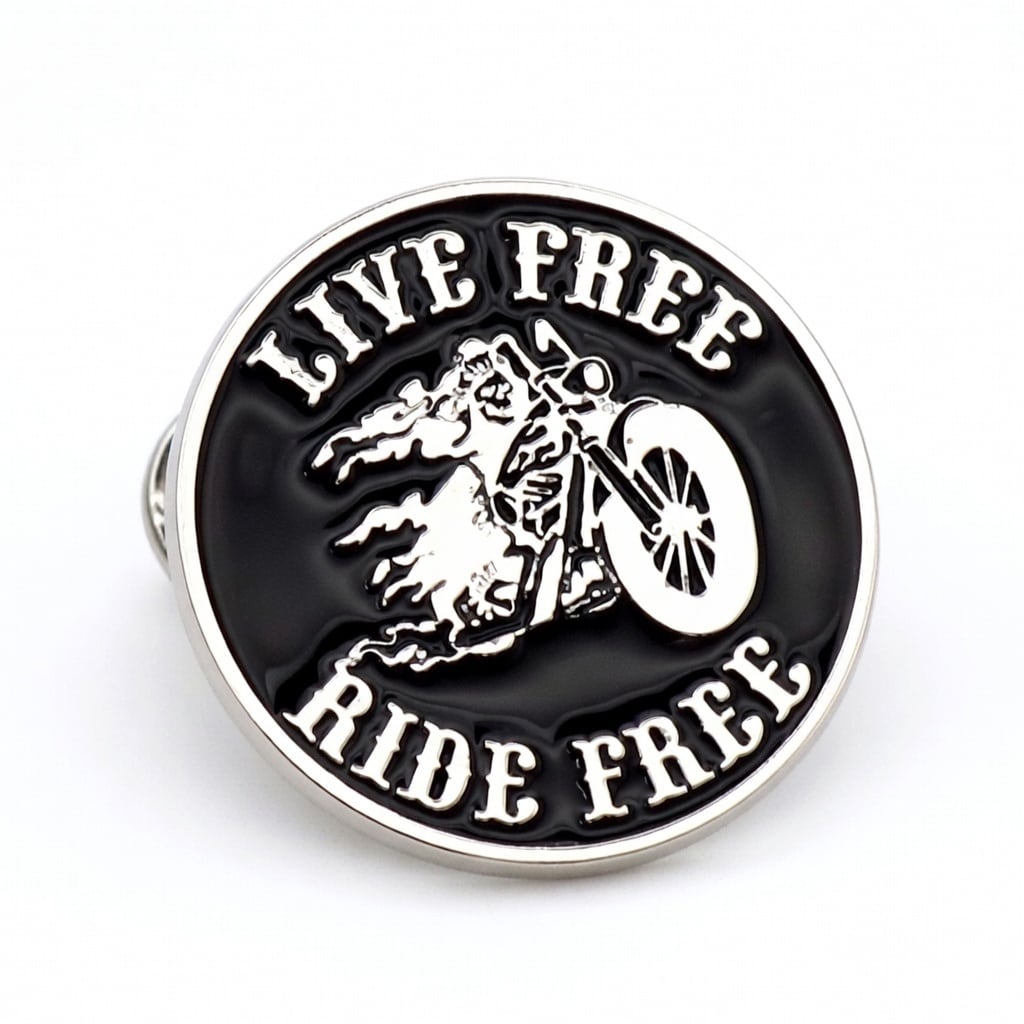 USA オートバイ バイカー モーターサイクルクラブ MC ピンバッジ ロングピン仕様 LIVE FREE RIDE FREE : BCMP-008