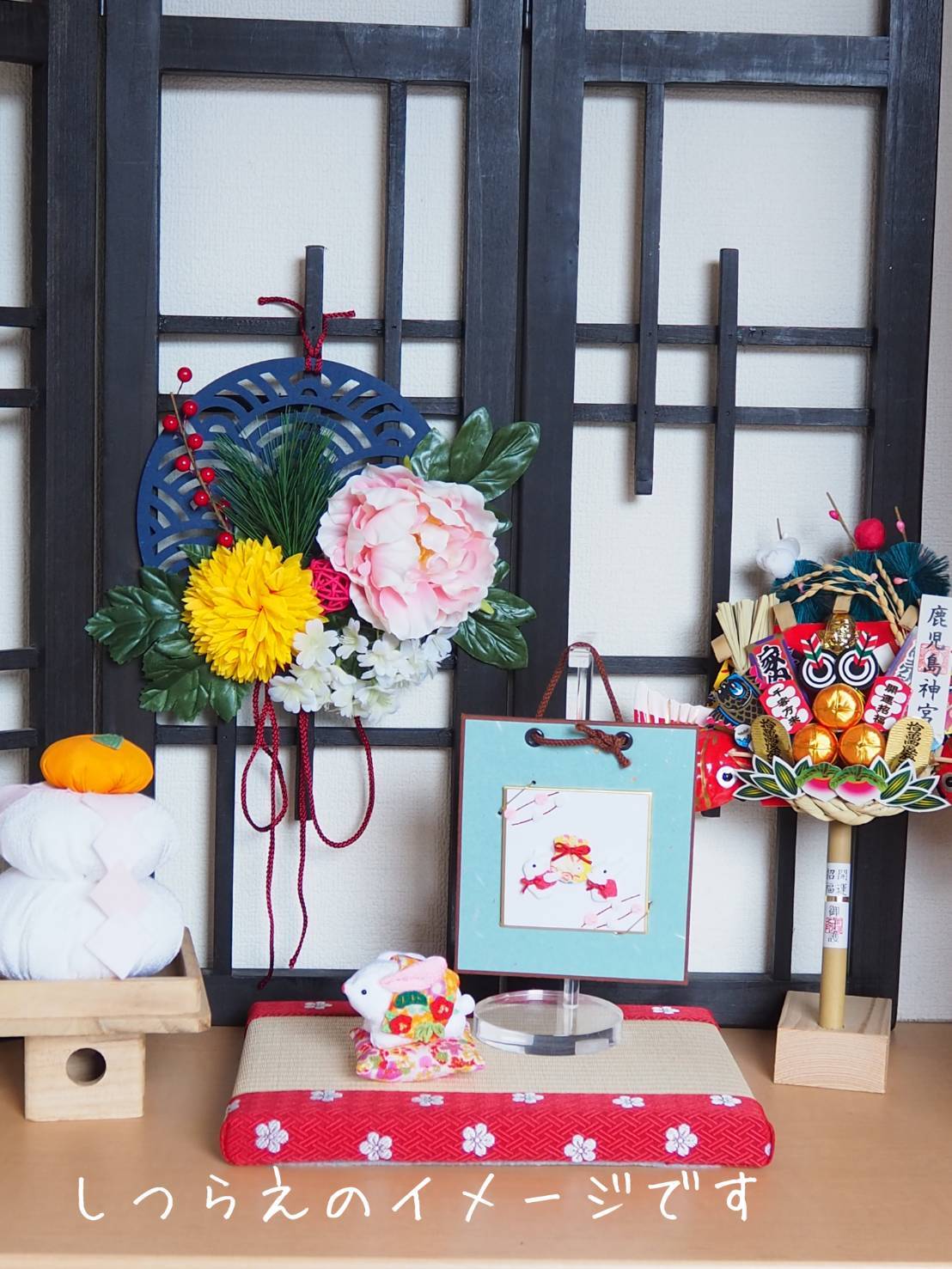 うさぎじるし工房たかえ｜花の箱｜祈りの和紙作品｜一点もの 干支卯(うさぎ・兎) 壁掛け押絵 豆色紙 | 四季彩うさぎの四季の楽しみ