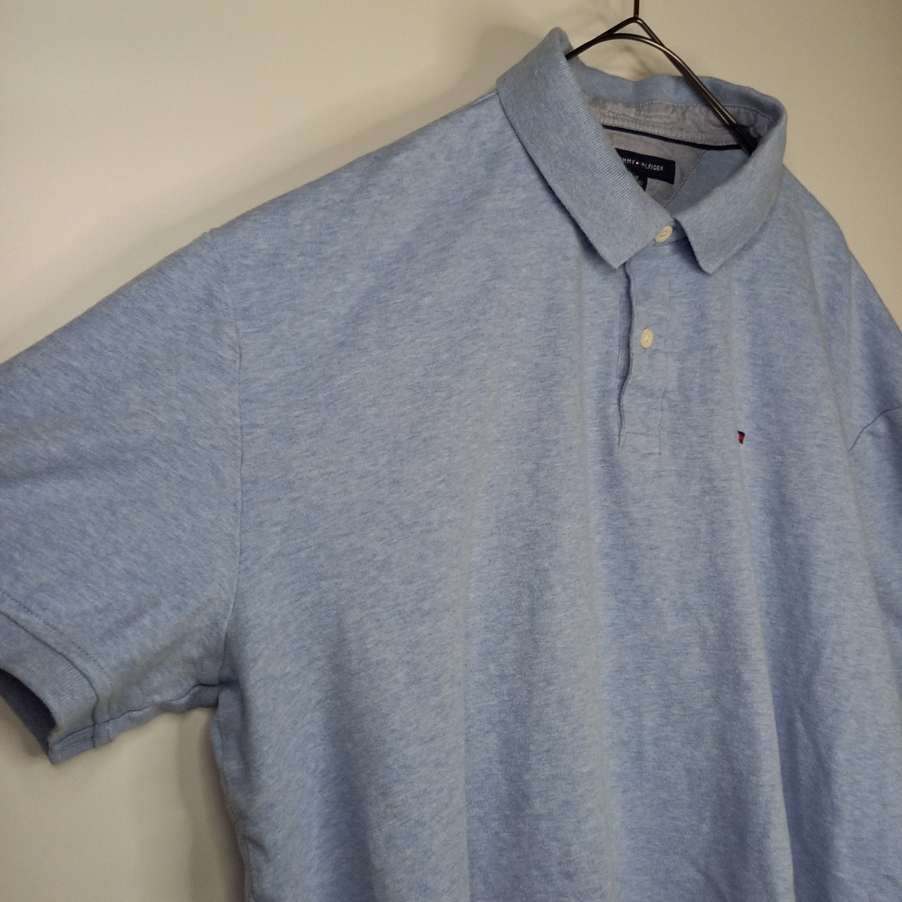 トミーヒルフィガー　ポロシャツ　半袖　オーバーサイズ　刺繍ロゴ　無地　ブルー