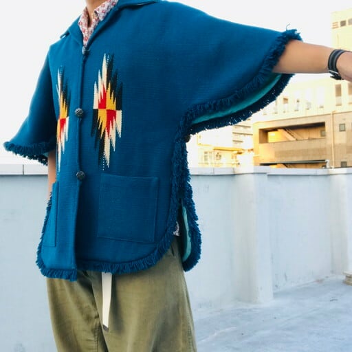 50's 60's ORTEGA'S オルテガ チマヨポンチョ CHIMAYO PONCHO ブルー