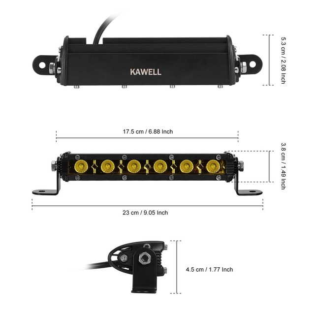 KAWELL バーライト led バイク 18W LED 作業灯 ワークライト フォグランプ 24v led作業灯 補助灯 車外灯 12v 24v兼用 車 アクセサリー ラックパーツ 長型 薄型 汎用 広角 防水 長寿命 耐衝撃