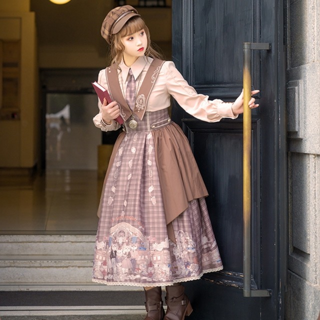 SEASONZ クラロリ 猫探偵 ジャンパースカート 猫ちゃんプリント柄 刺繍 レトロ フェアリーテイル