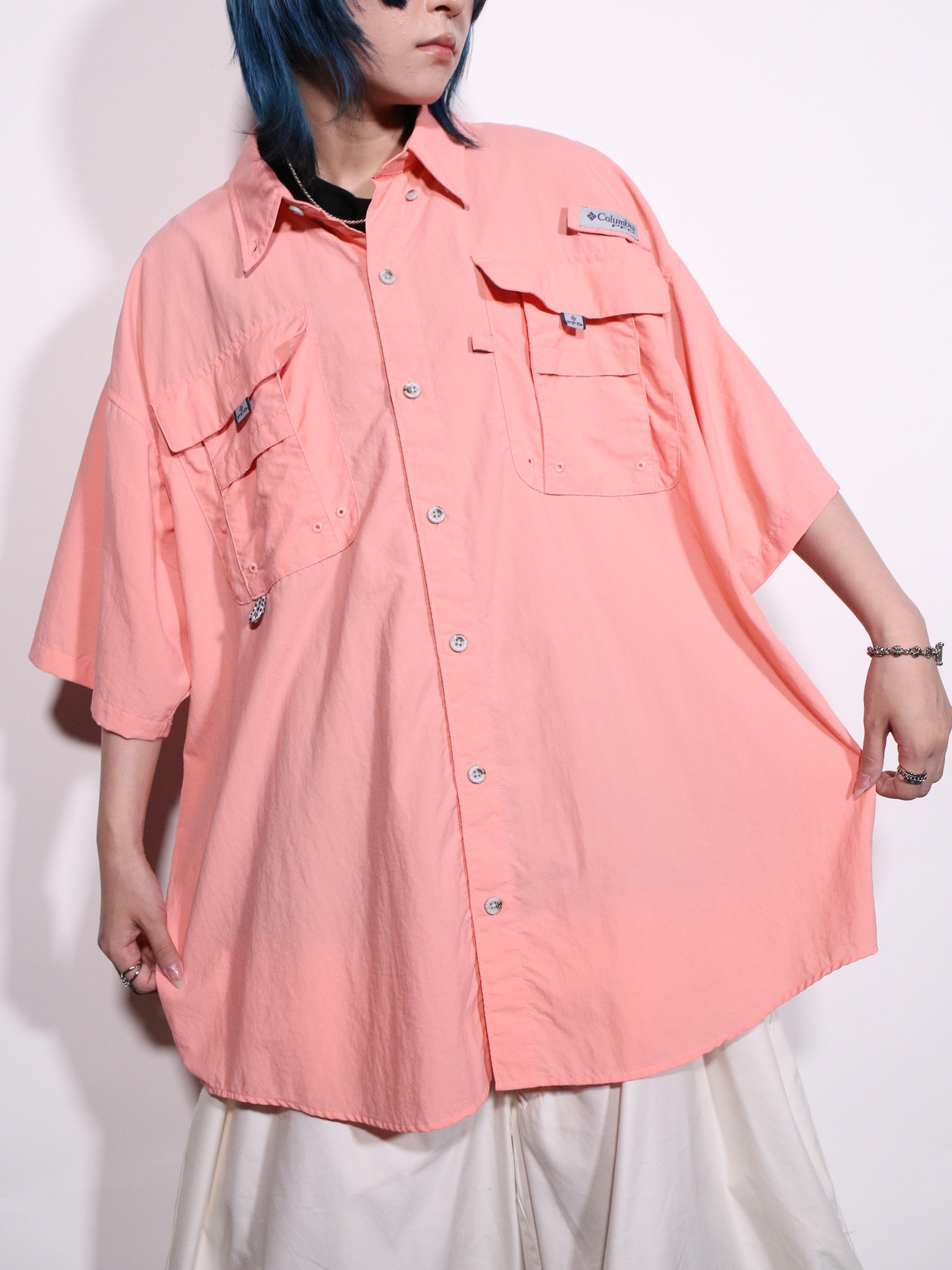 "Columbia" pink PFG fishing design s/s shirt - 2