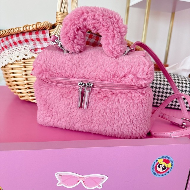 Pinkもこもこバニティバッグ/韓国/レディースファッション/可愛い/おしゃれ/ラフ/カジュアル/女子/2way/春/秋/冬（9‐239）