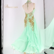 社交ダンス 衣装 チャコット Chacott スタンダード ドレス スタンダードドレス ワンピース 緑 黄緑 青 フロート レース デモ 競技 グリーン系 ブルー系 ミント色 美しい 薄荷色 フロア映え イベント用 発表会 ダンスパフォーマンス レディース ドレスアップ