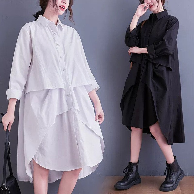 SOLID MIDI LAYER DESIGN SHIRT DRESS 2colors M-16149