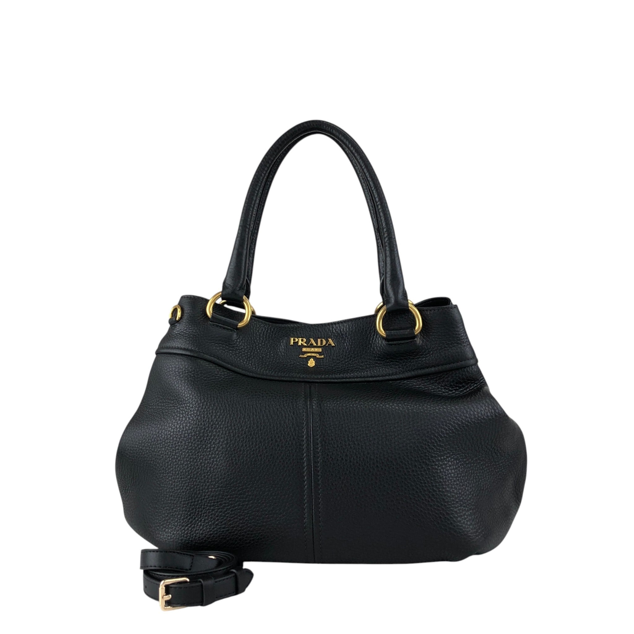 PRADA プラダ ショルダーバッグ ブラック ロゴ レザー vintage