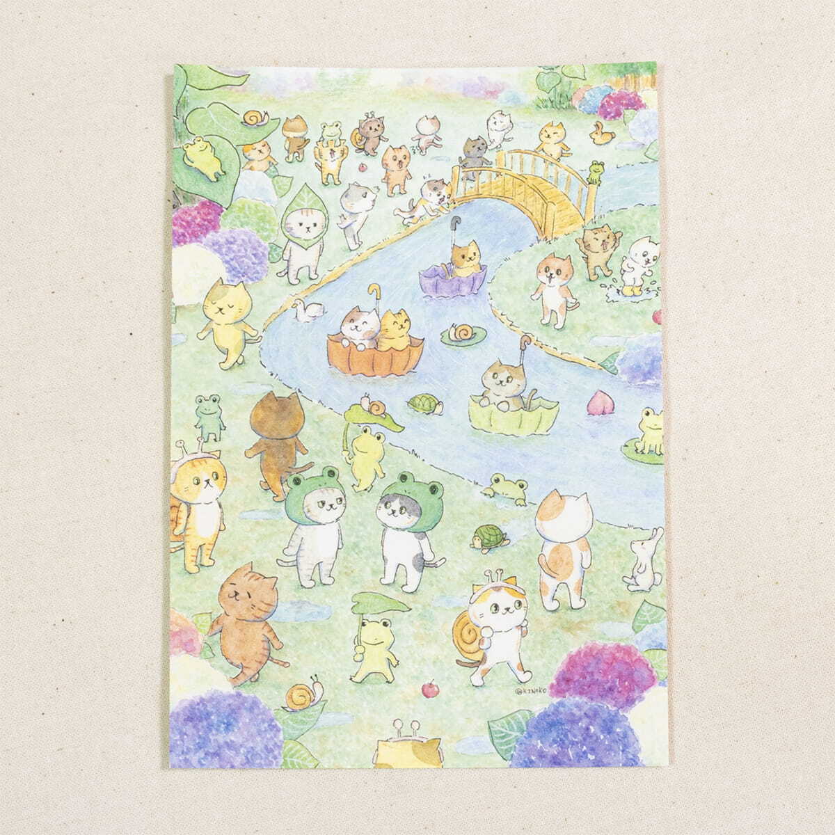 ポストカード 梅雨の公園 / グッズ 梅雨 公園 雨 ねこ 水彩 イラスト