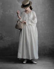 森系フリル付 ハイウエスト リネンワンピース