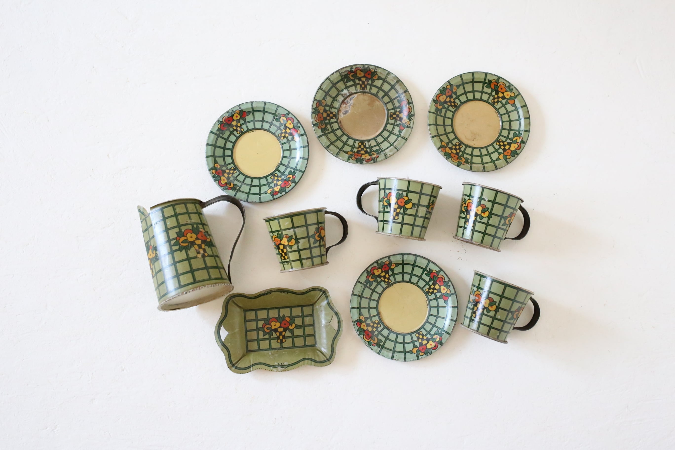 フランス アンティーク ブリキ Dinette ままごと用 6点セット N-05355