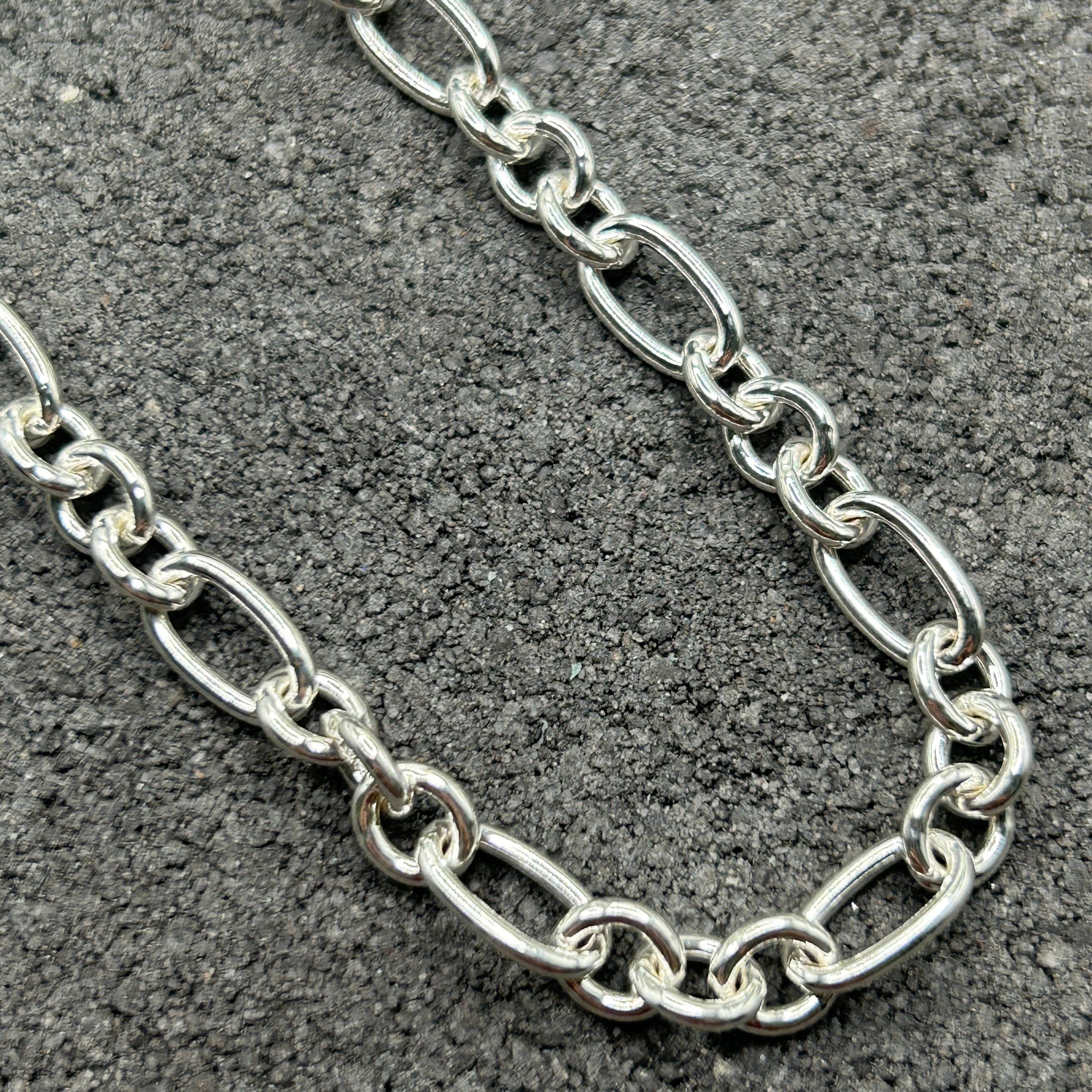 シルバー925 Silver あずきフィガロチェーンネックレス/軽研磨仕上げ