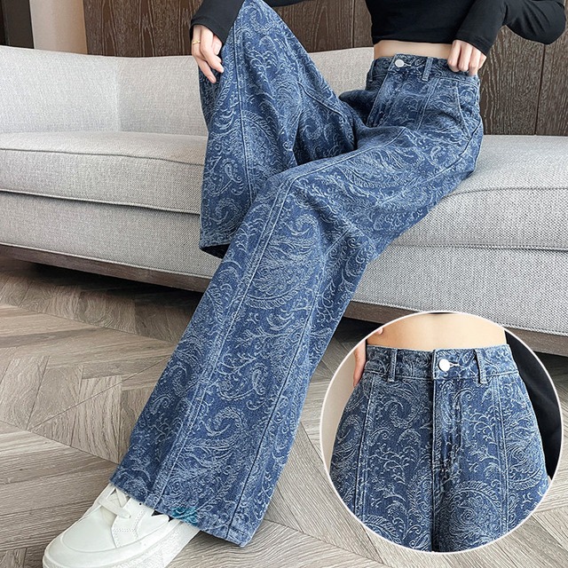【SHALINGシリーズ】★デニムパンツ★ 2color ズボン ボトムス レディース プリント 花柄