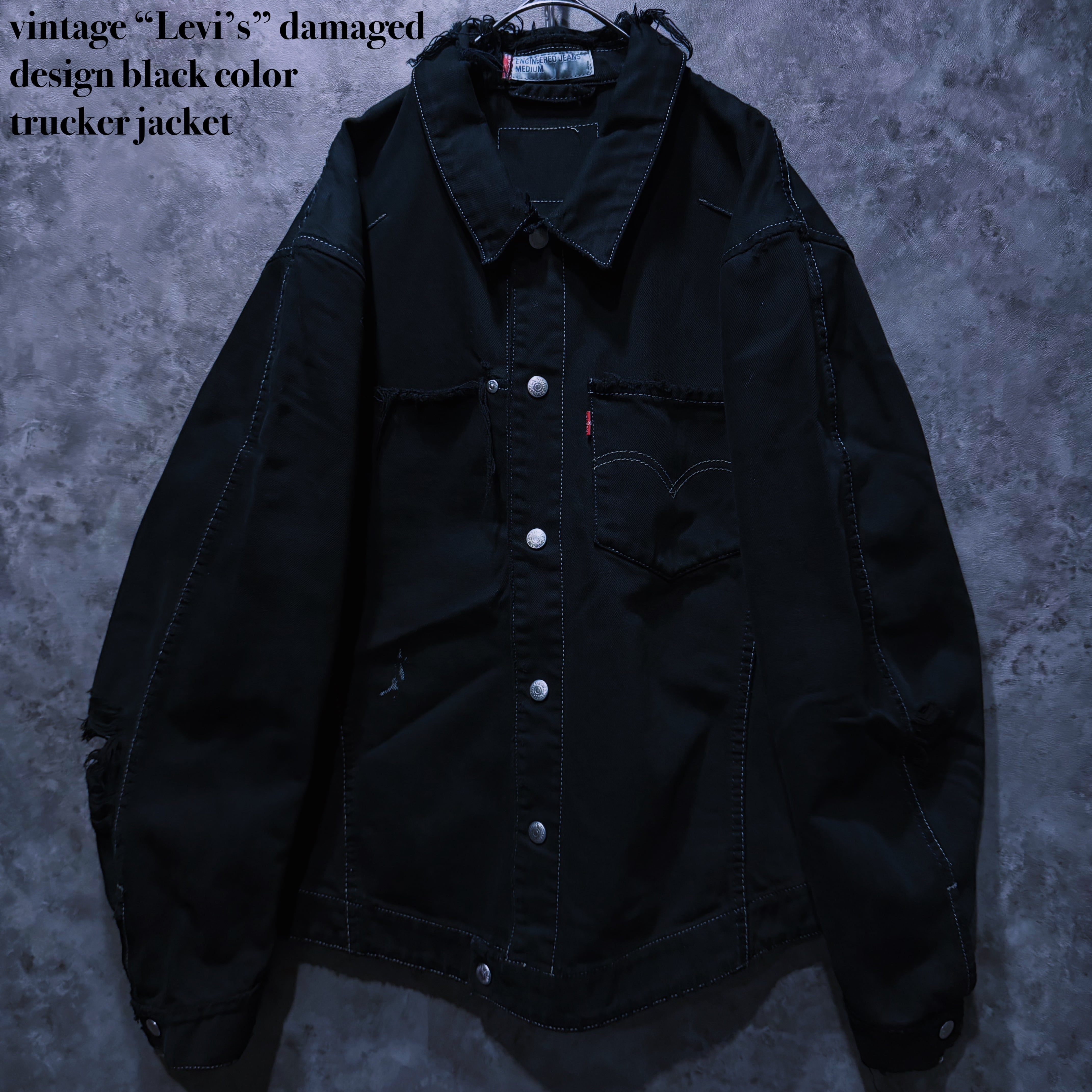【doppio】vintage “Levi’s” damaged design black color trucker jacket
