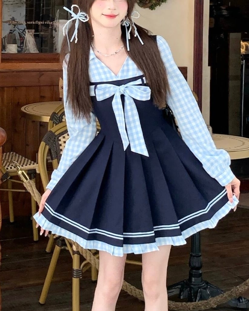 セーラーカラーリボンチェックワンピース 25WP08134