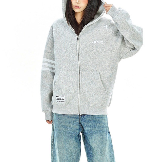 ワンポイントアームラインジップフーディ 2col   R02762