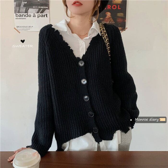 Vネックセーター コート レディースウィンタールーズスタイルニットトップス カーディガン 冬物 モンロー58707287145
