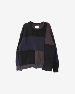 Patchwork crew neck knit -black<LSD-BJ3T5>