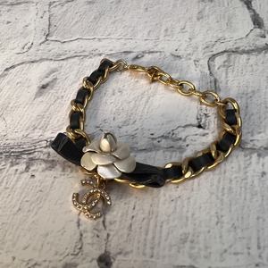 CHANEL シャネル ココマーク ストーン B20 フラワー  ブレスレットブラック A-10179