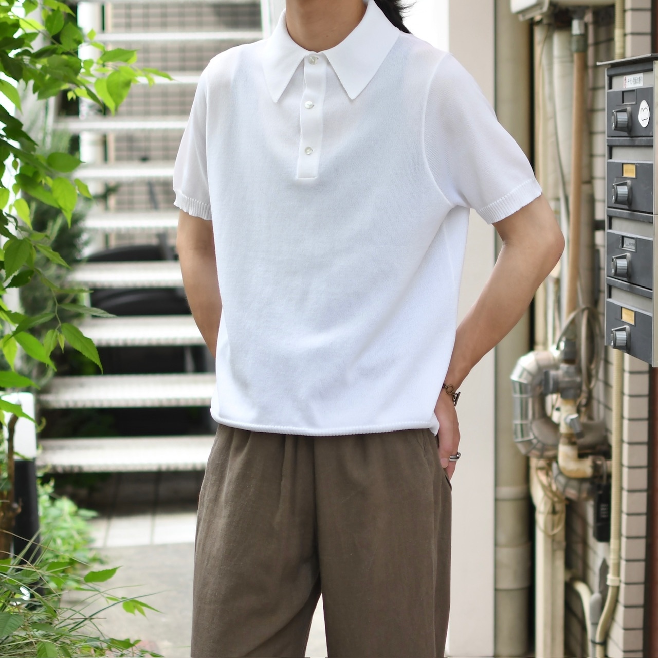 white knit polo