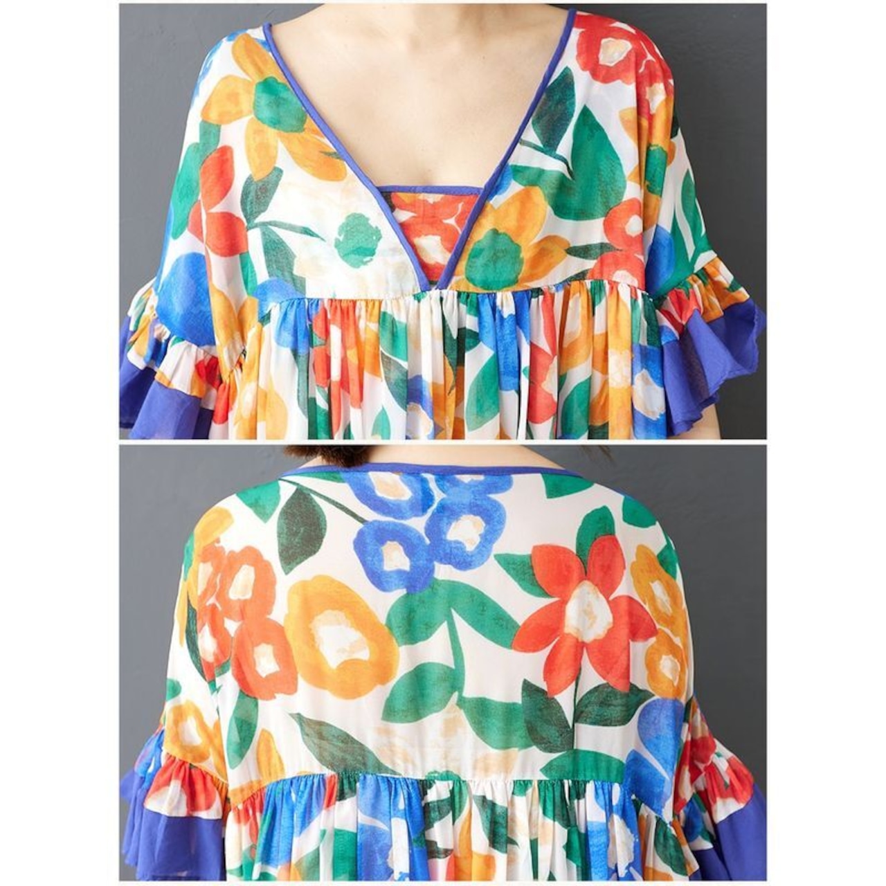 フラワー フリルスリーブ ワンピース  30137