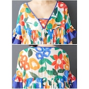 フラワー フリルスリーブ ワンピース  30137