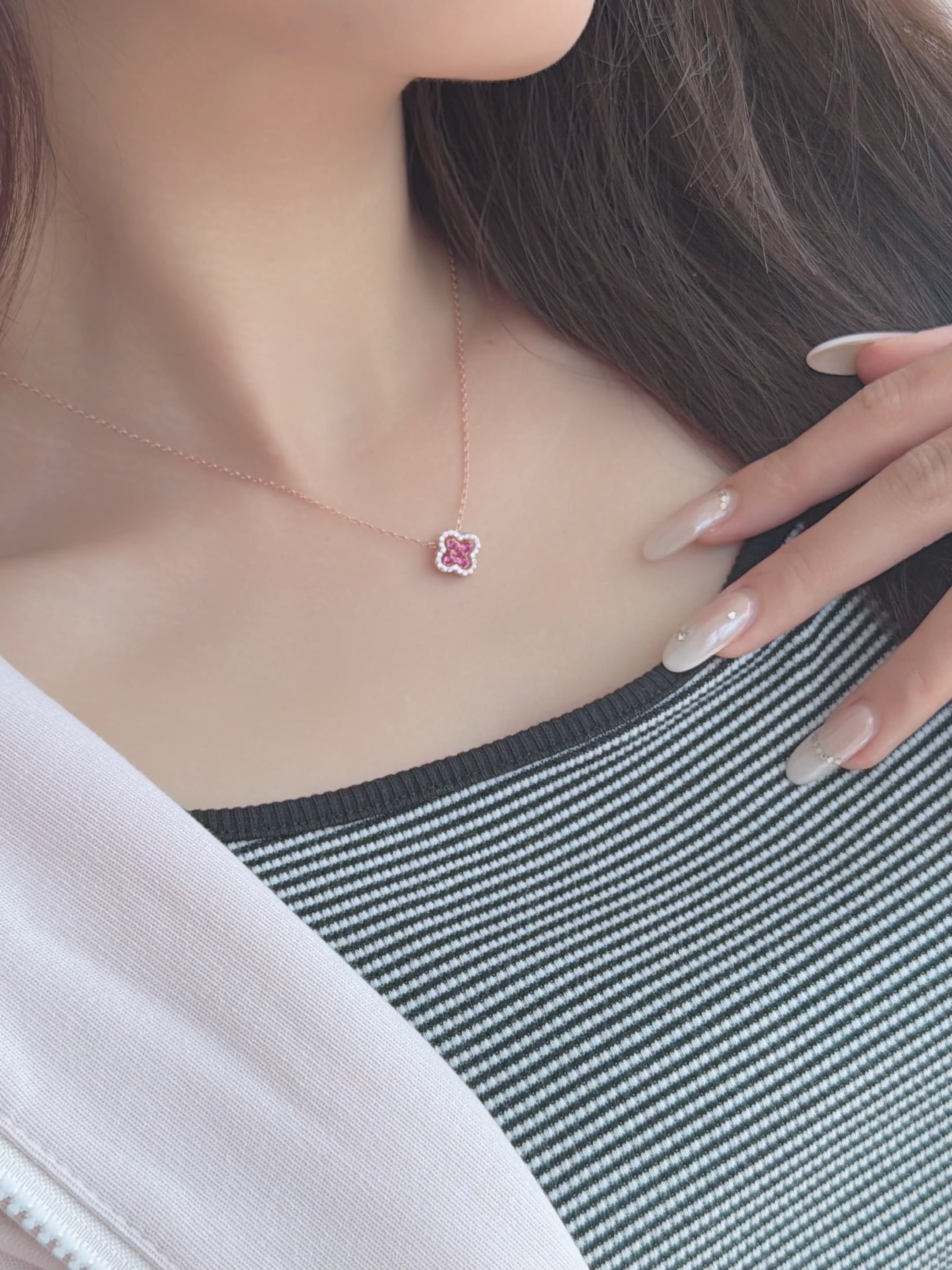 mini clover flower necklace Ruby | SASSY ANGEL