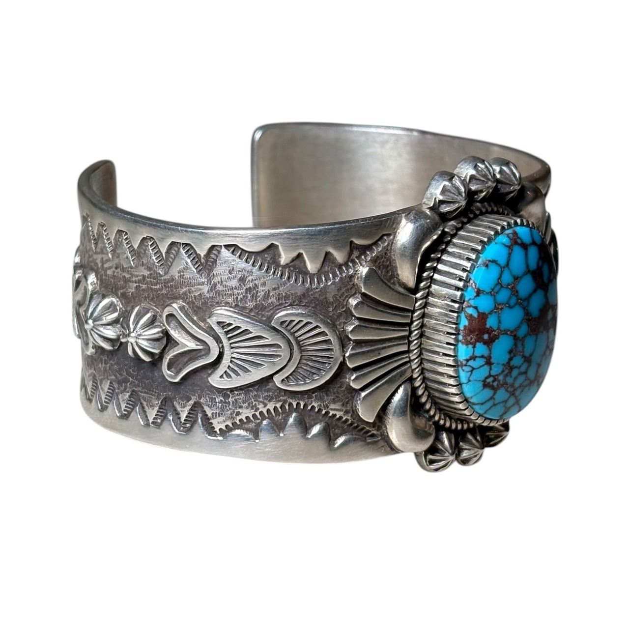 Navajo Thomas Jim silver egyptian turquoise bangle