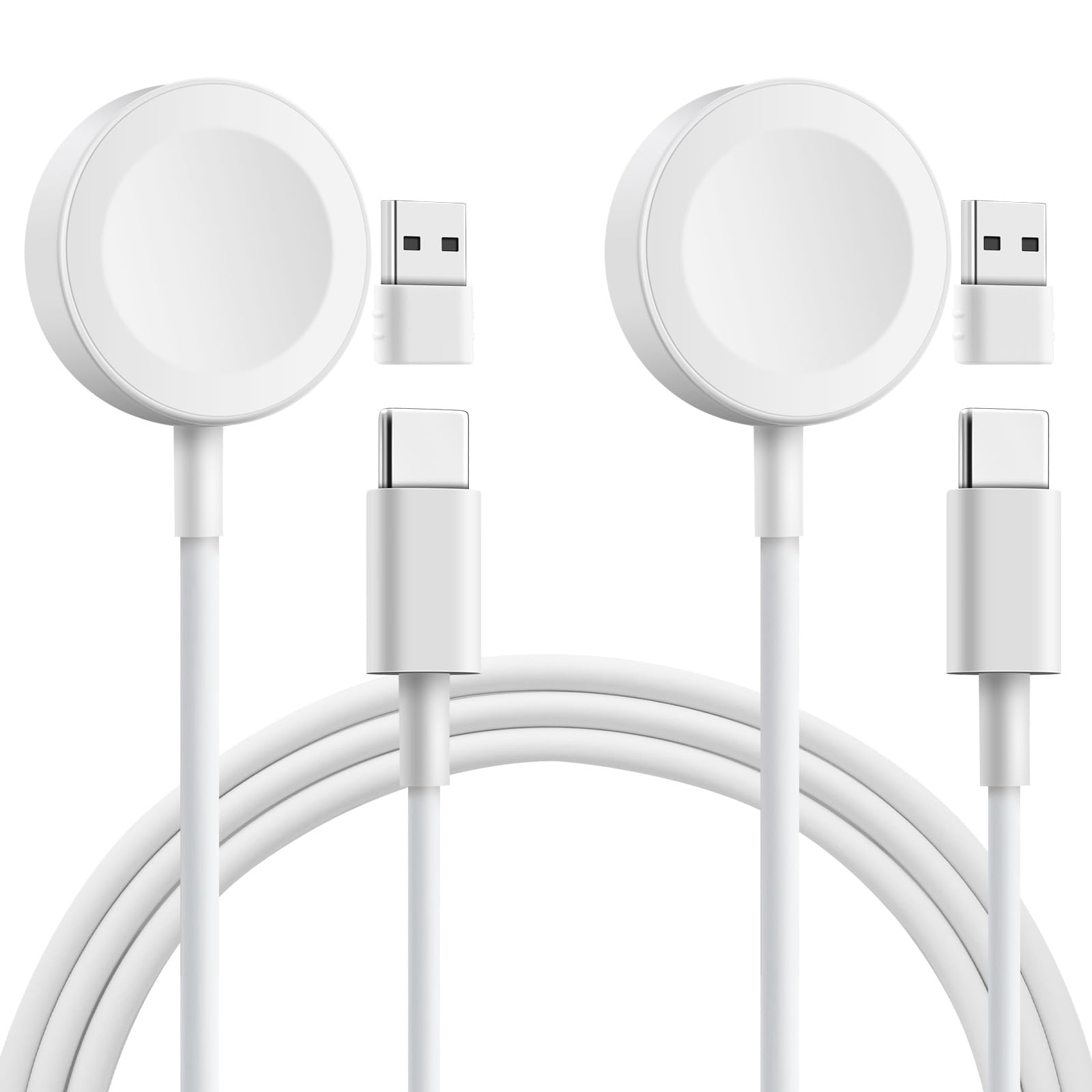 【特価処分】ELUTENG 2in1 for Apple Watch充電器 USB A+C アップルウォッチ充電器 2個入り 磁気充電ケーブル iWatch用 マグネットケーブル 長さ1M ワイヤレス充電ケーブル Series 9 8 7 6 5 4 3 2 1 SE Ultra ホワイト