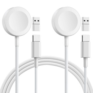 【特価処分】ELUTENG 2in1 for Apple Watch充電器 USB A+C アップルウォッチ充電器 2個入り 磁気充電ケーブル iWatch用 マグネットケーブル 長さ1M ワイヤレス充電ケーブル Series 9 8 7 6 5 4 3 2 1 SE Ultra ホワイト
