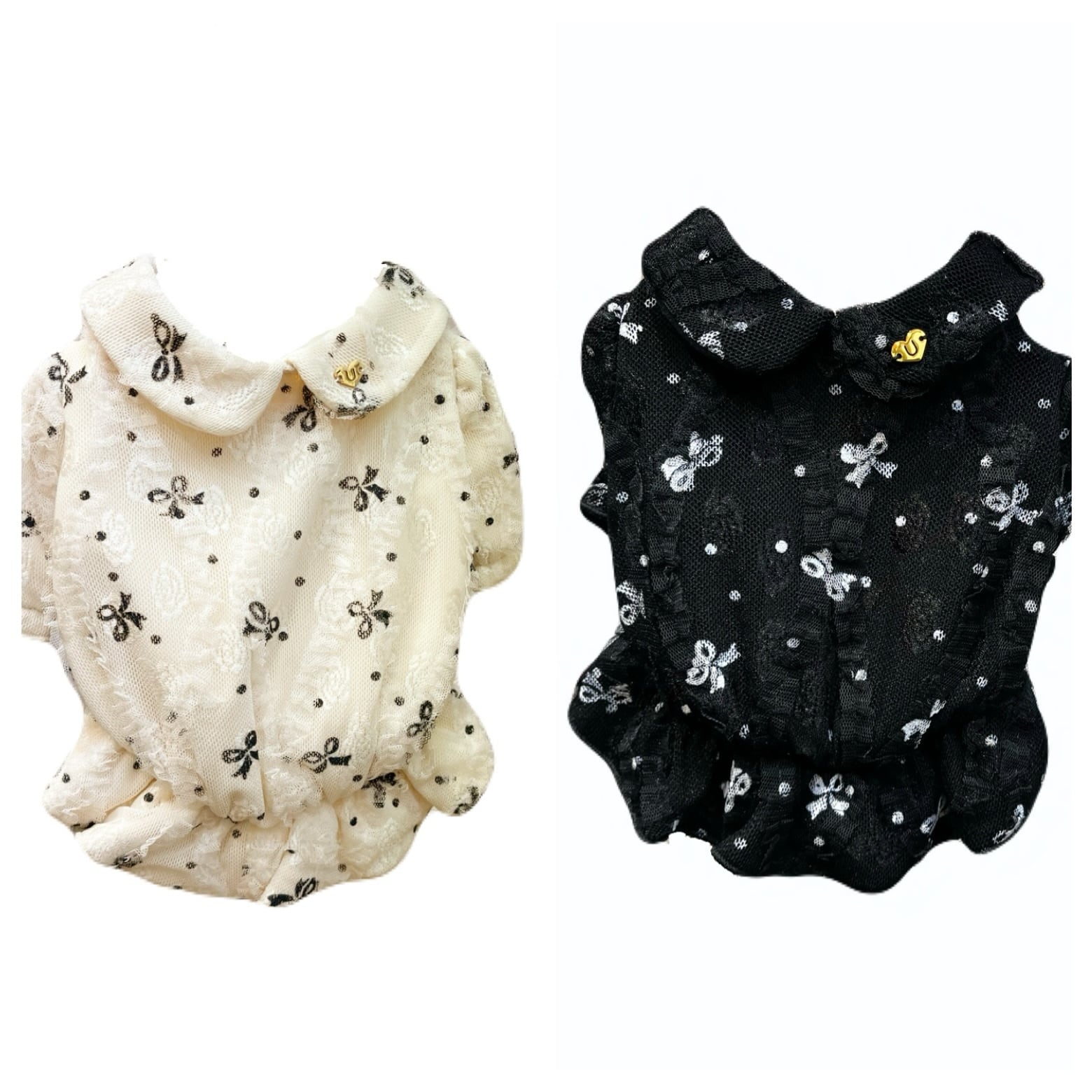 Un Tou Tou リボン柄バルーンブラウス【XS・S】