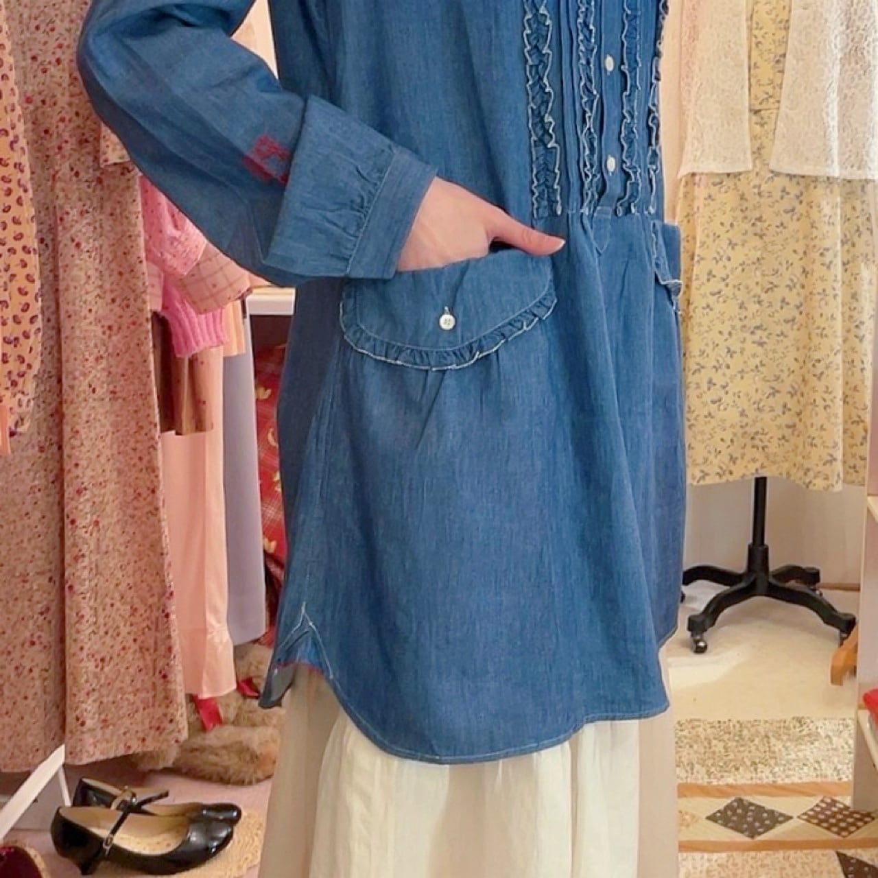 PINKHOUSE / frill pocket denim blouse