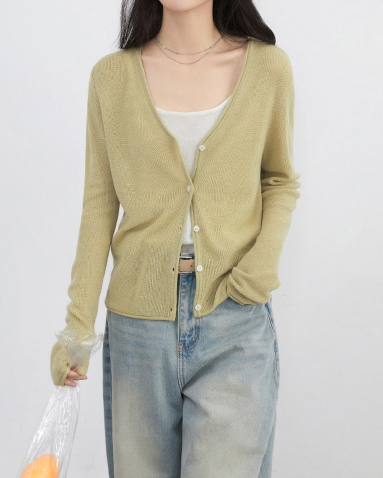 Button front v-neck knit cardigan L0141