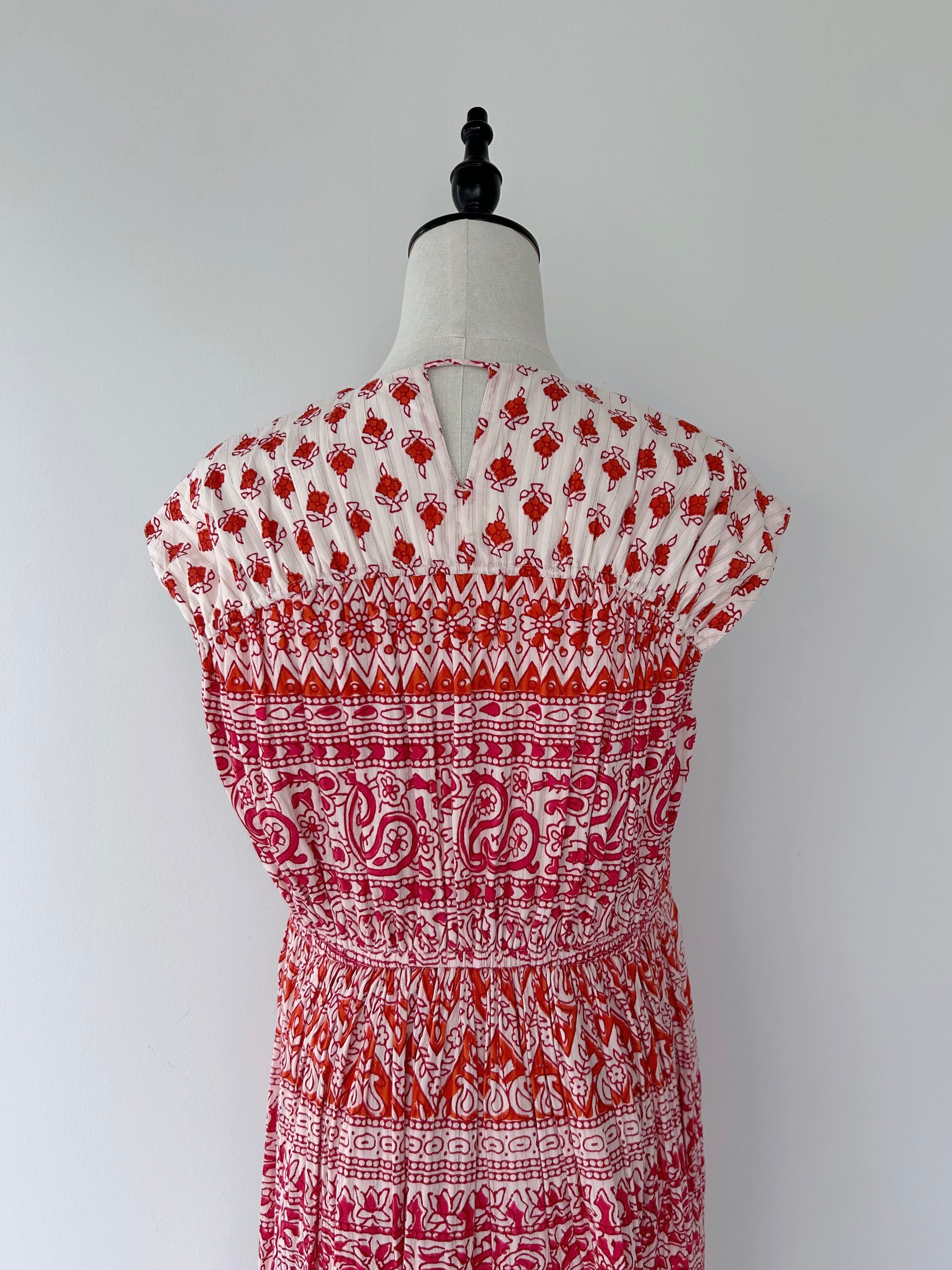 Sara Mallika Cotton Lurex Border Print Sleeveless Dress | KOKO