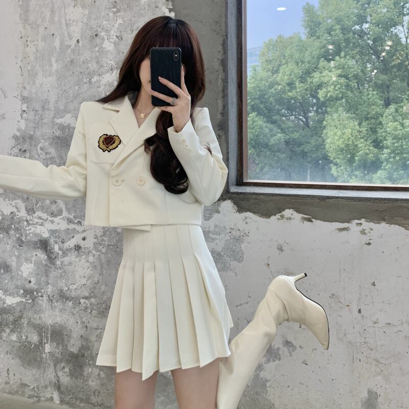 スタイル薄手ショートコート スプリングウェストハイウェストAラインプリーツスカート 春物 ドラファッションホール38870744110