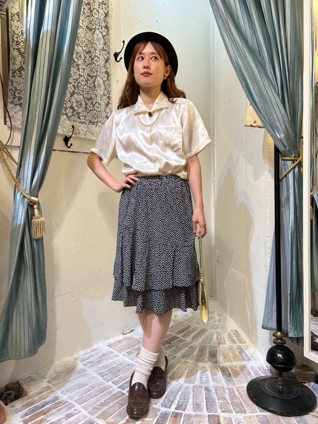 vintage black× white pin dot skirt