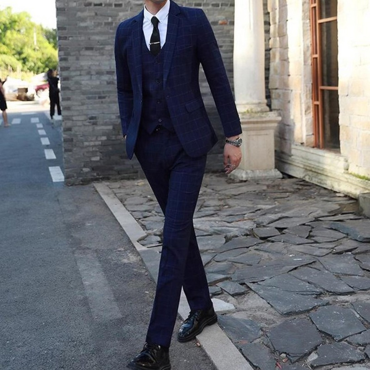 slim plaid casual suit 2piece 00032